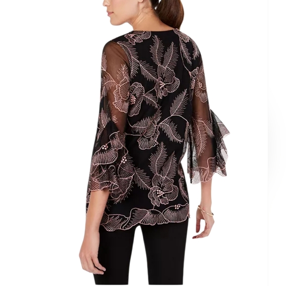 Alfani Floral Embroidered Flounce Sleeve Cottagecore Top Sz M - Picture 2 of 10